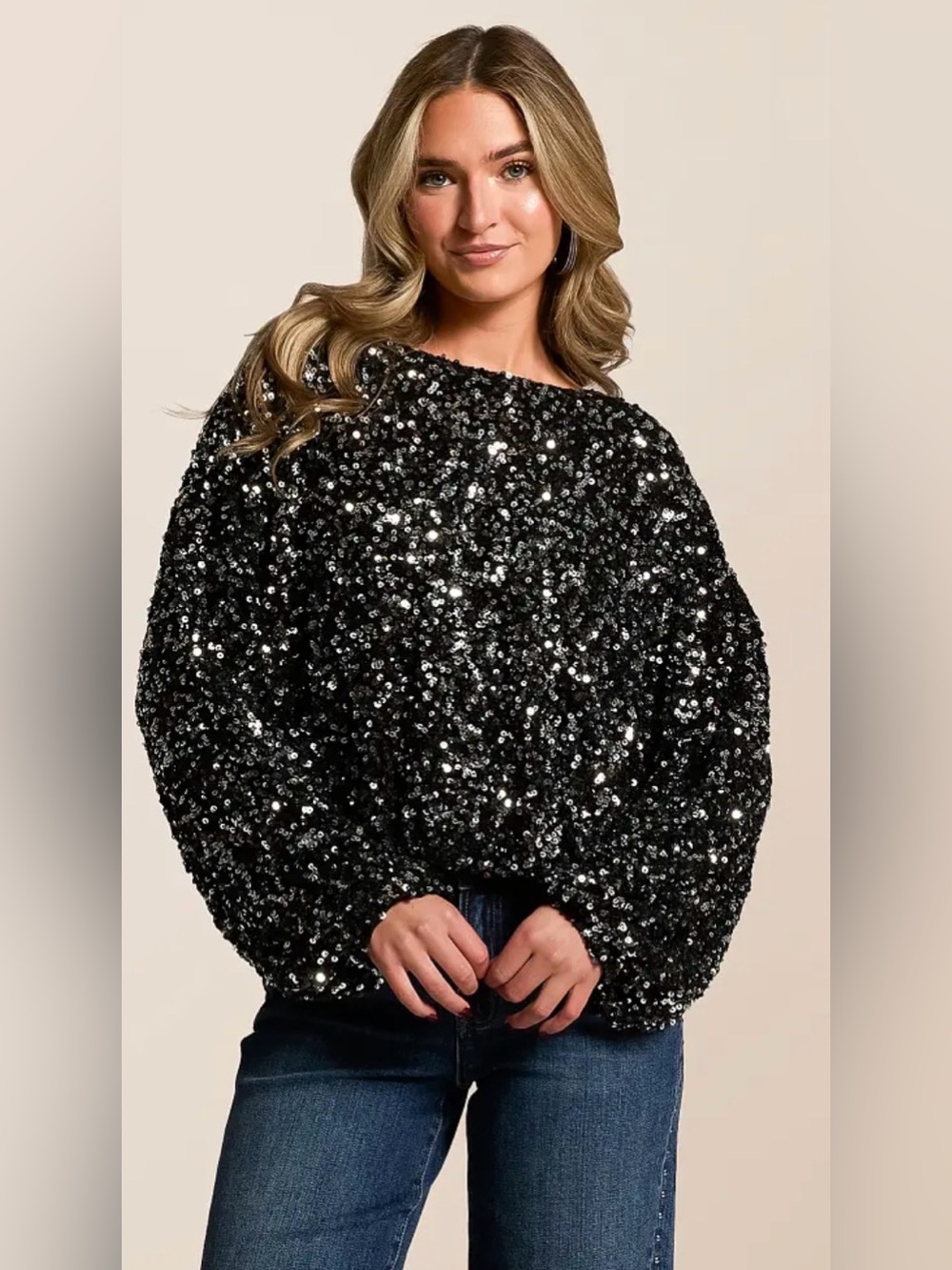 Sequin Dolman Cropped Top